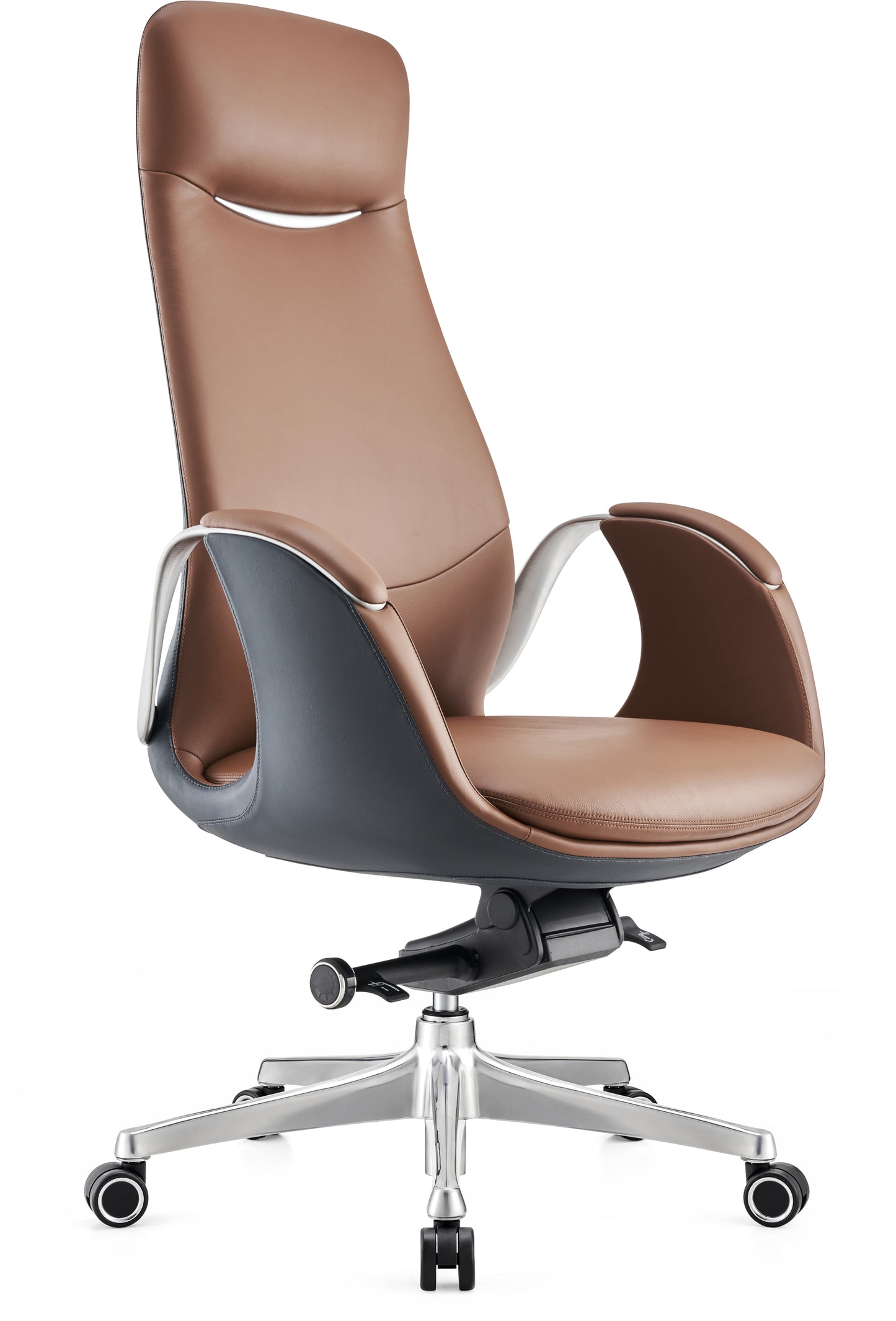 Brown office chair with a white background