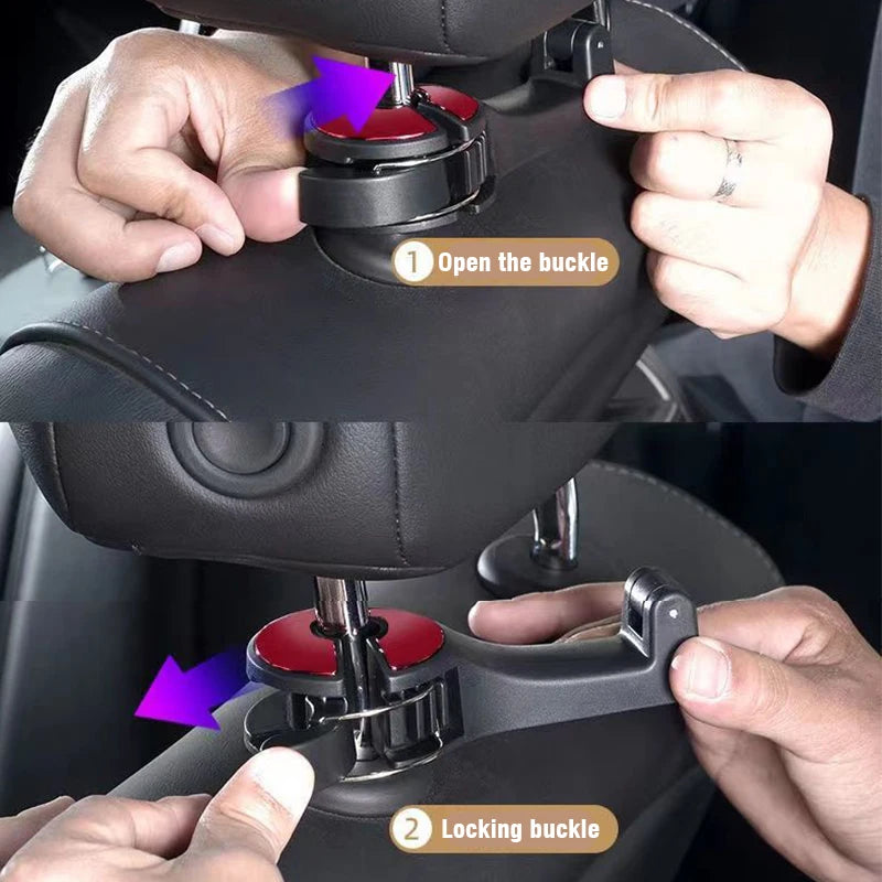 1Pc with Phone Holder 360° Rotation Car Seat Back Hooks Auto Headrest Hanging Clothes Umbrella Stand Support Hook Car Supplies