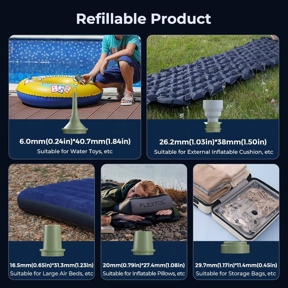 Portable Air Pump, Mini Air Inflator with Camping Light, USB-C Charging, for Sleeping Pads, Air Mattress, Vacuum Bags