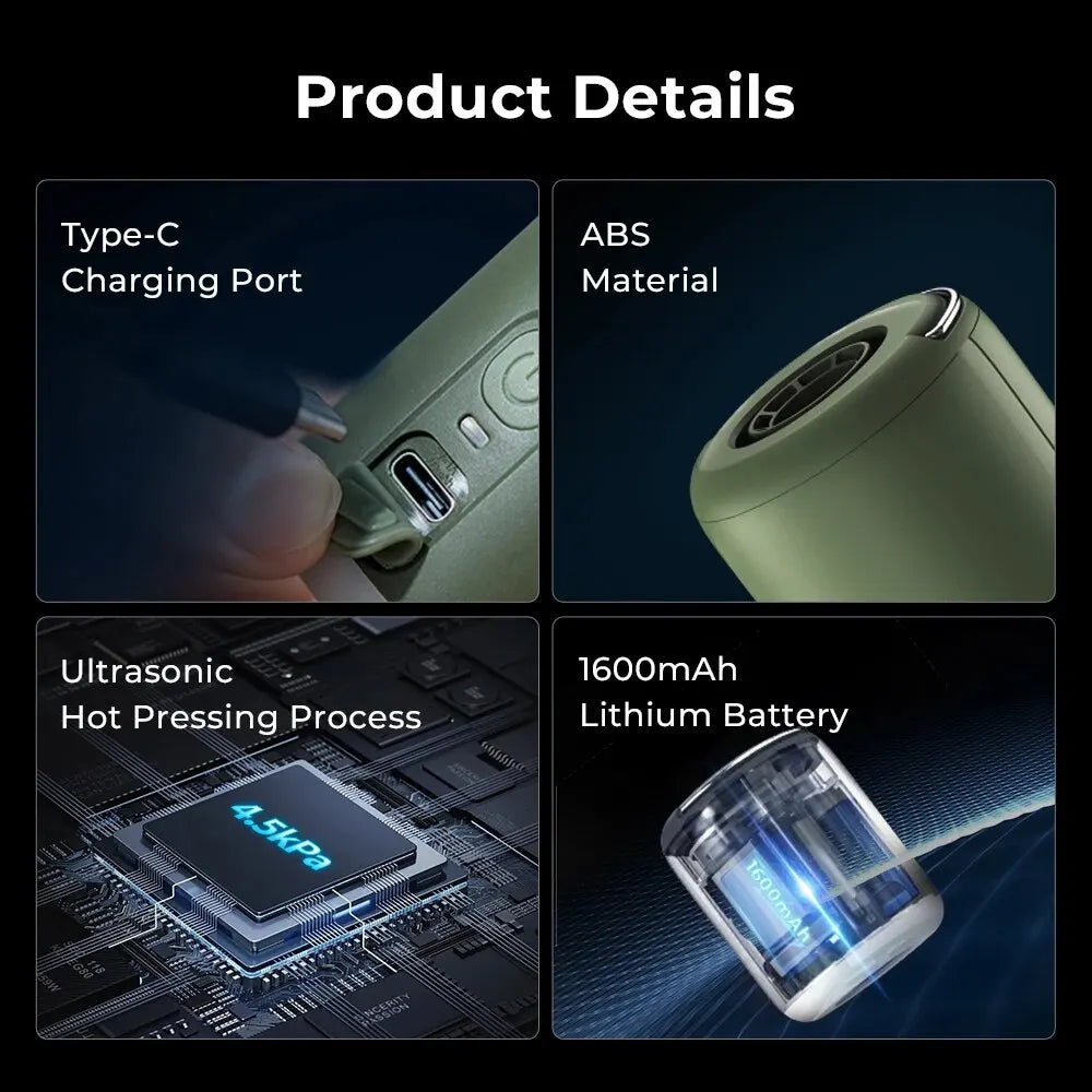 Portable Air Pump, Mini Air Inflator with Camping Light, USB-C Charging, for Sleeping Pads, Air Mattress, Vacuum Bags